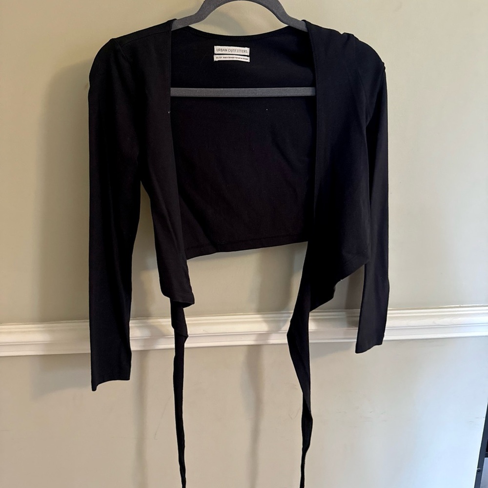 Urban Outfitters Black Cropped Tie-Front Cardigan